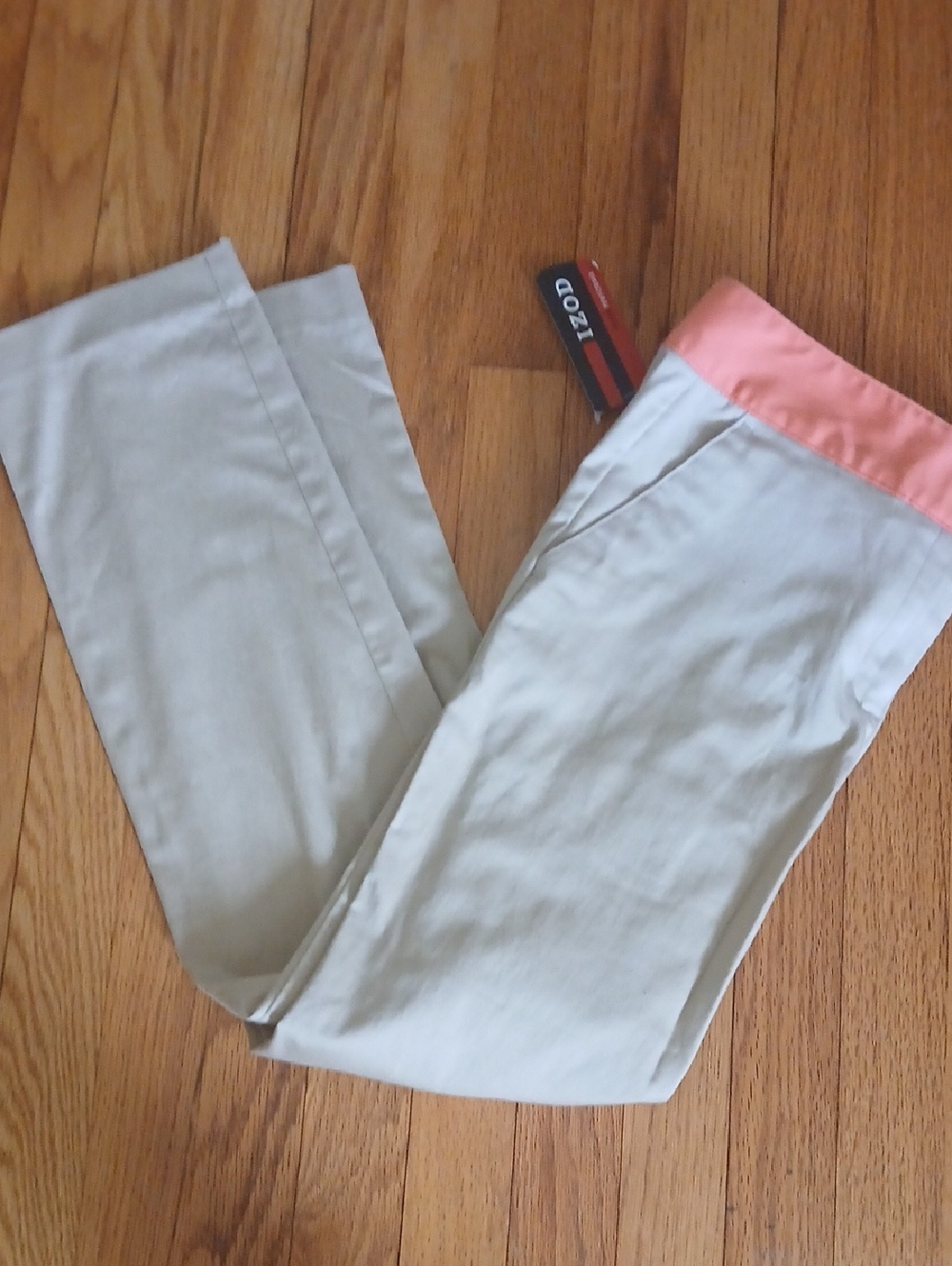 NWT Izod Women's Tan Khaki Pants with Orange Waistband ■ Size 2